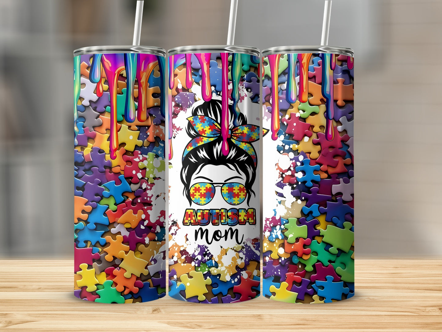 Autism Mom Colorful Puzzle Design Tumbler
