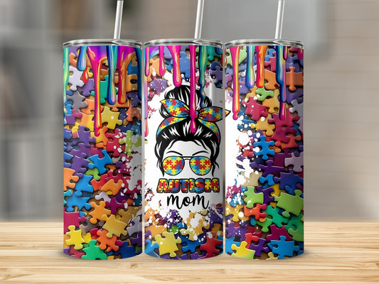 Autism Mom Colorful Puzzle Design Tumbler