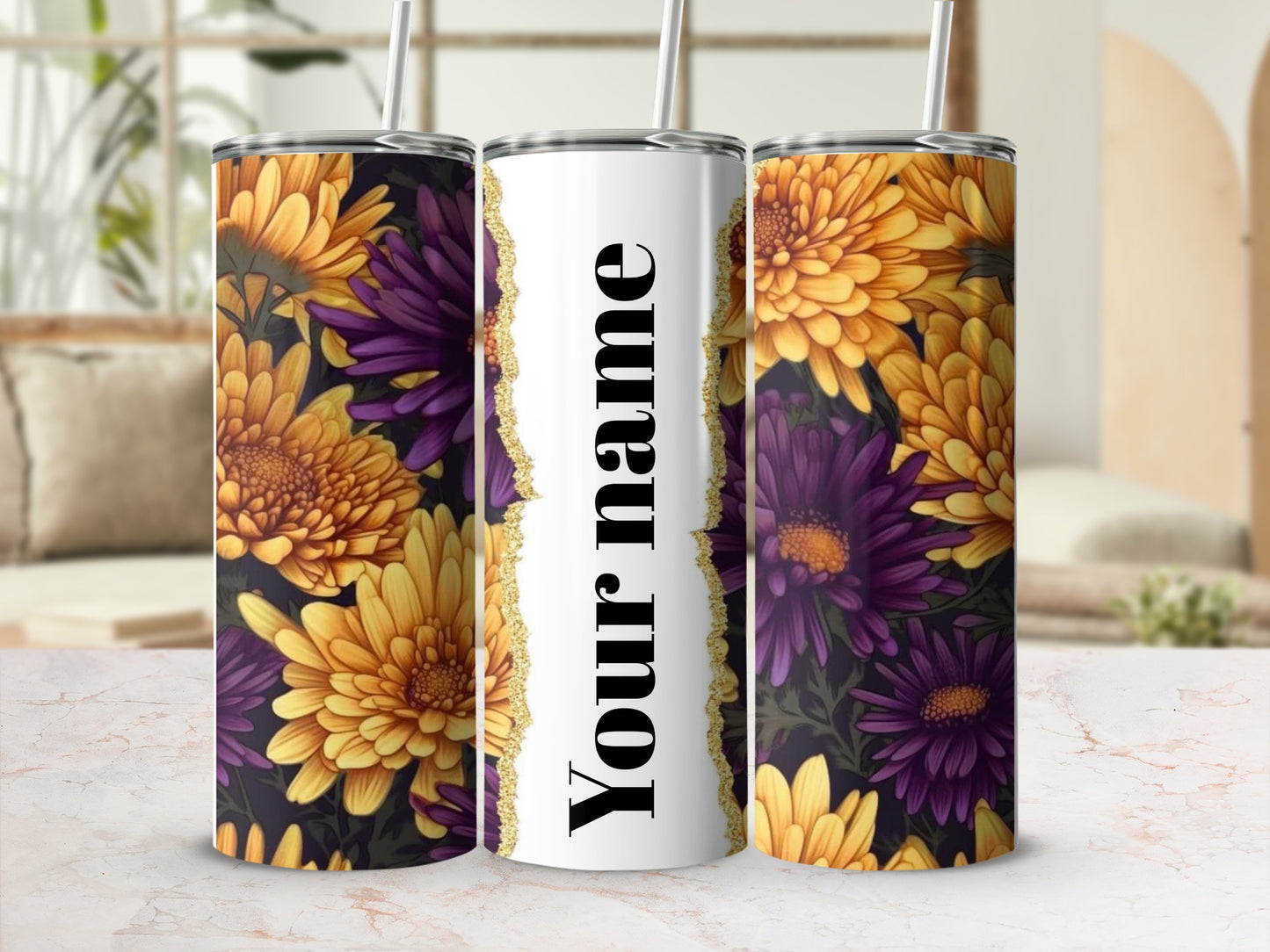 Personalized Floral Tumbler with Custom Name Design