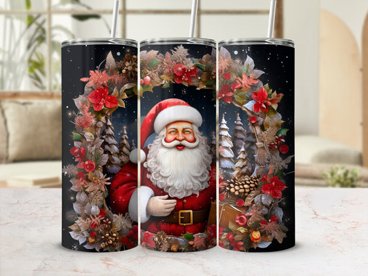 Festive Santa Claus and Wreath Design Tumbler Cups