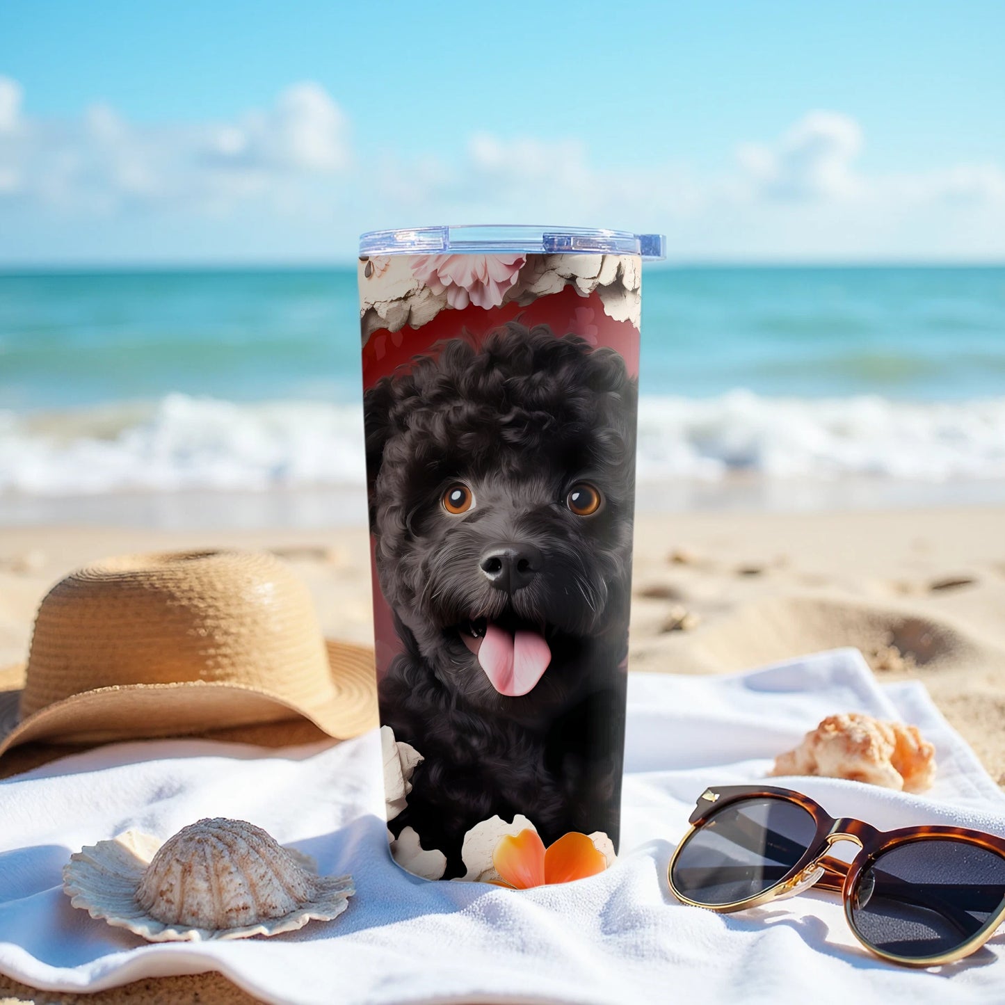 Happy Black Poodle Dog Flowers Beach Tumbler product type
Tumbler
Insulated Tumbler
Black Poodle
Dog
Poodle Lover
Pet Gift
Floral Design
Beach Scene
Ocean View
Summer Drinkware
Cute Dog
Happy Puppy
Animal Art
Vacation Style
Drink Container
Beach Lifestyle
Doggie Print
Unique Tumbler
Poodle Art
Travel Mug