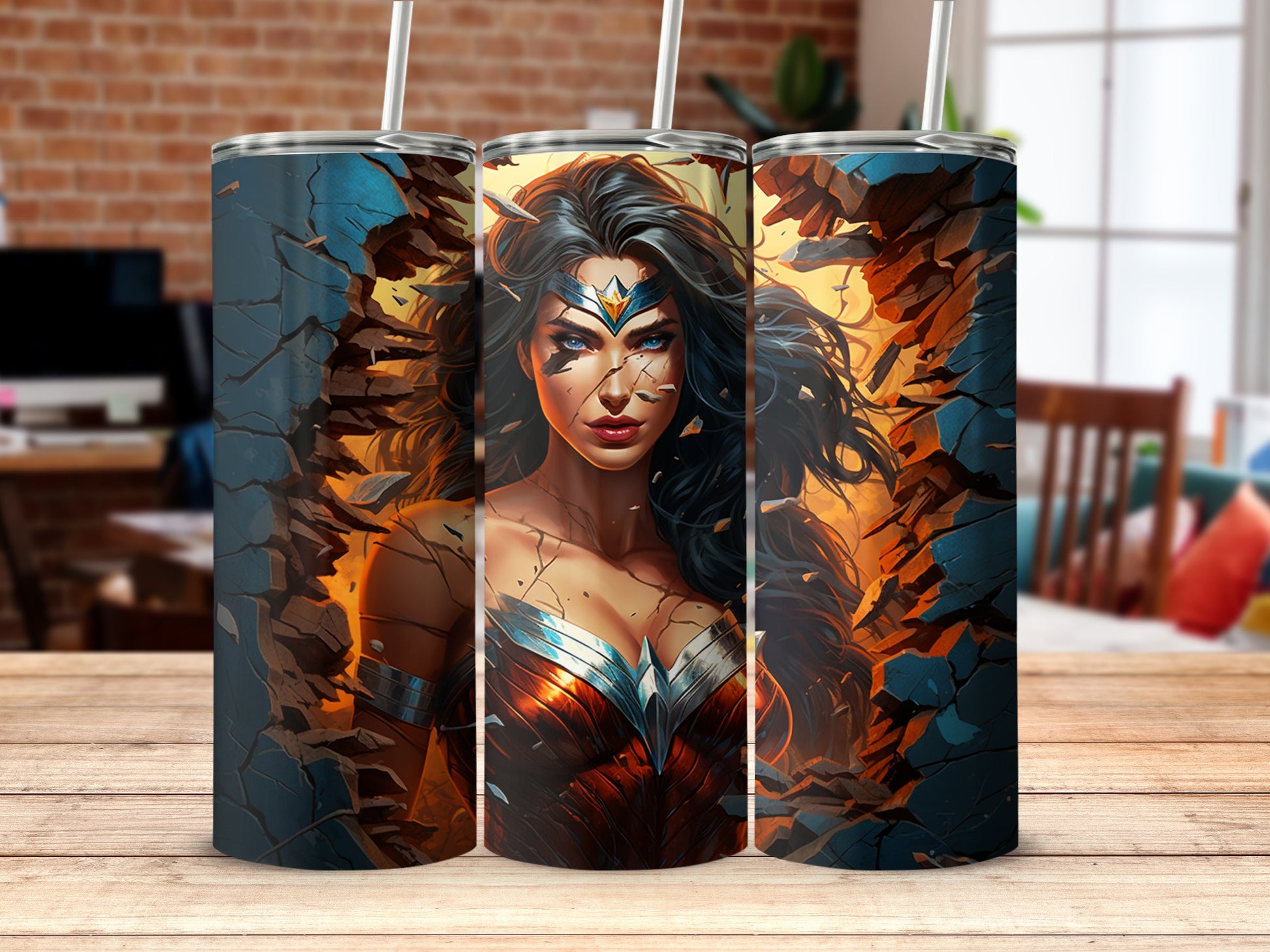 Wonder Woman Breaking Through Wall Artwork Tumbler