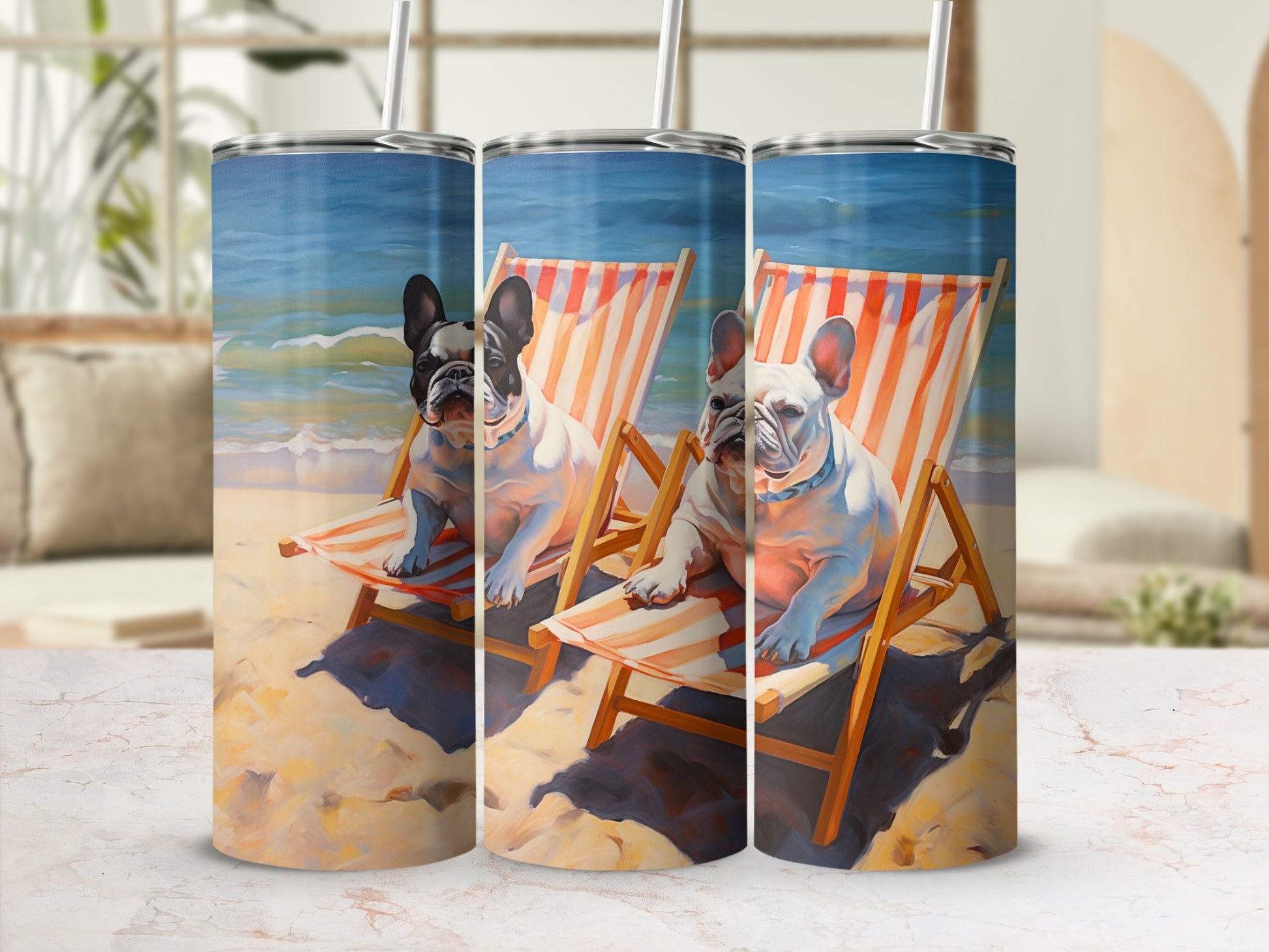 French Bulldog Beach Lounging Dogs Ocean Art Painting product type