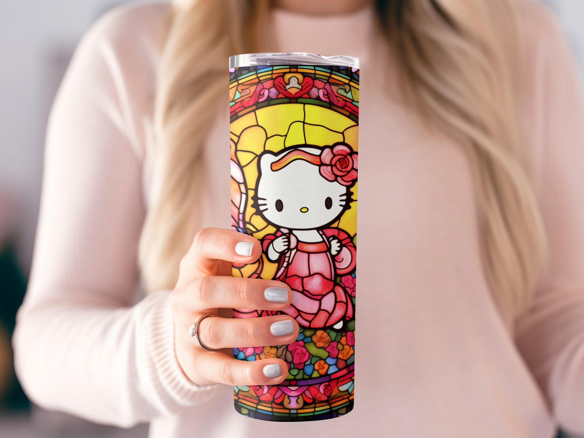 Vibrant Stained Glass Hello Kitty Tumbler Cup Product