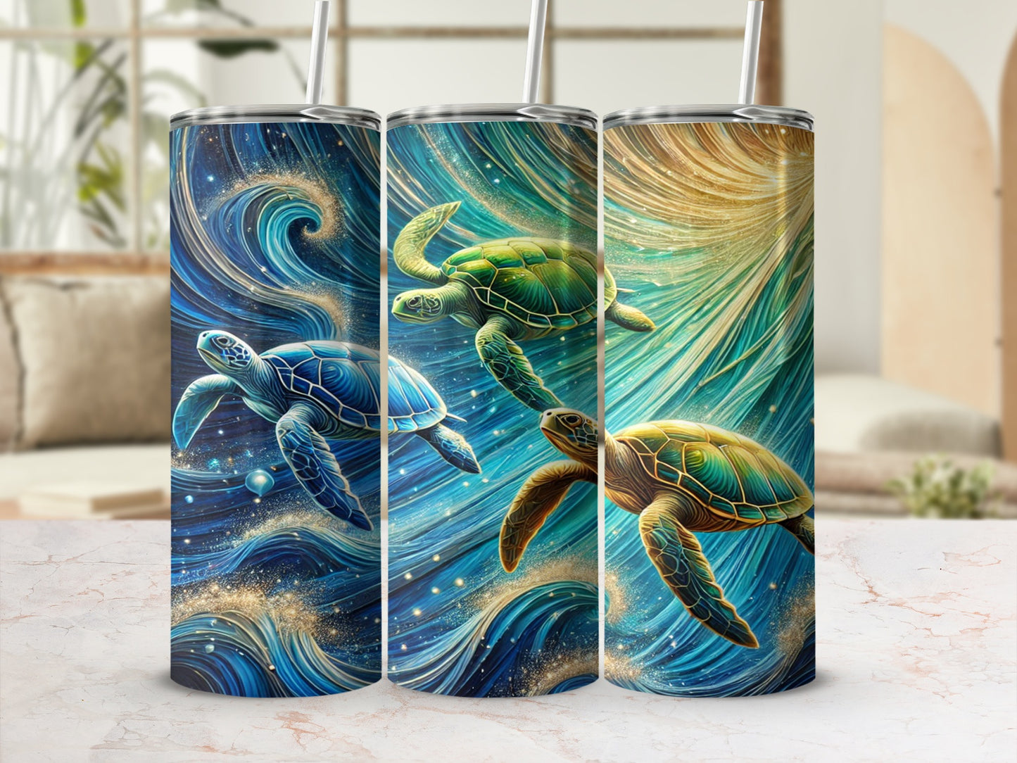 Sea Turtle Waves Tumbler Stunning Ocean Design