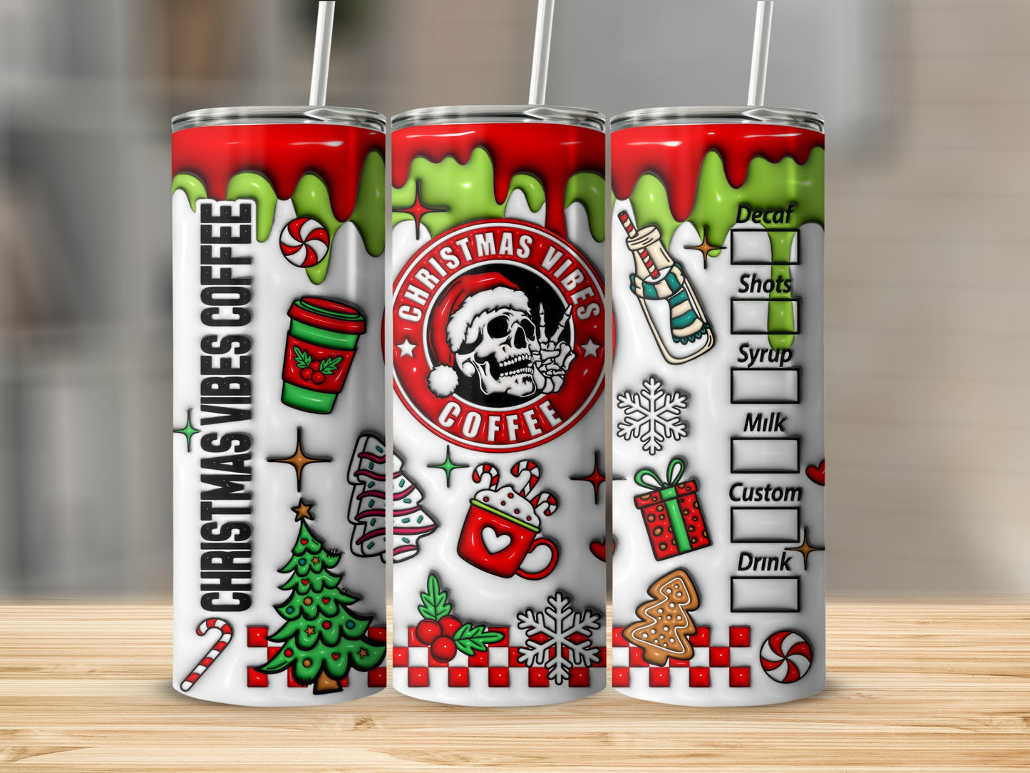 Christmas Vibes Coffee Themed Stainless Steel Tumbler
