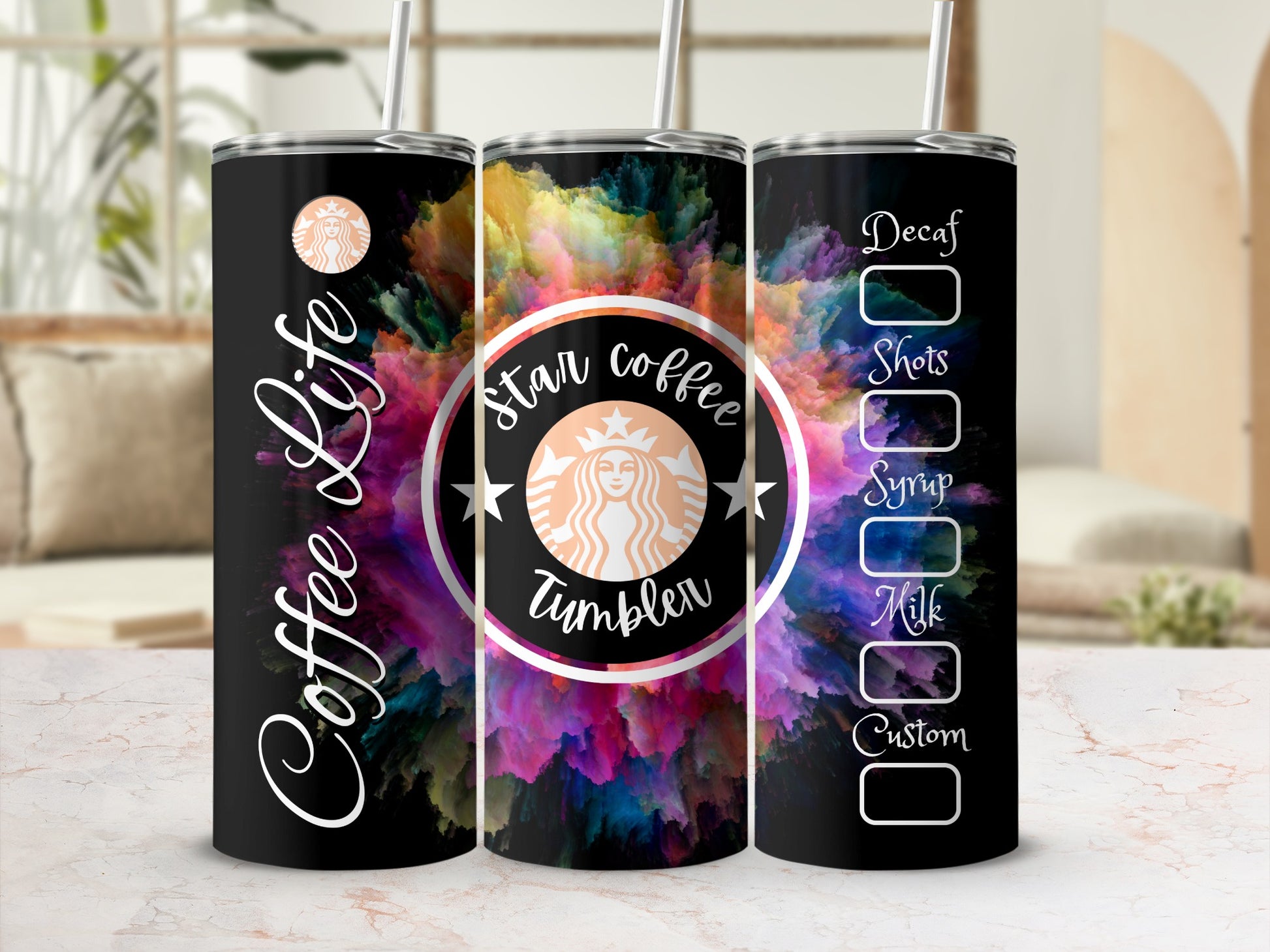 Colorful Coffee Life Star Coffee Tumblers Customizable