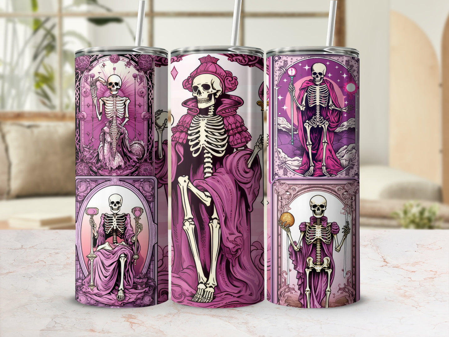 Gothic Skeleton Art Pink Tumblers for Stylish Hydration