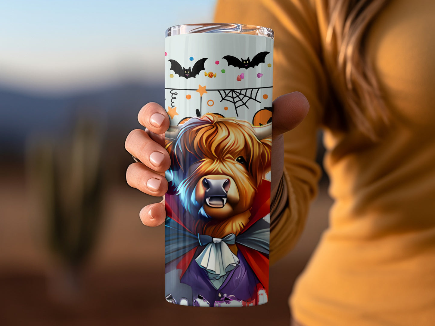 Halloween Dog Vampire Tumbler with Bats and Spider Webs