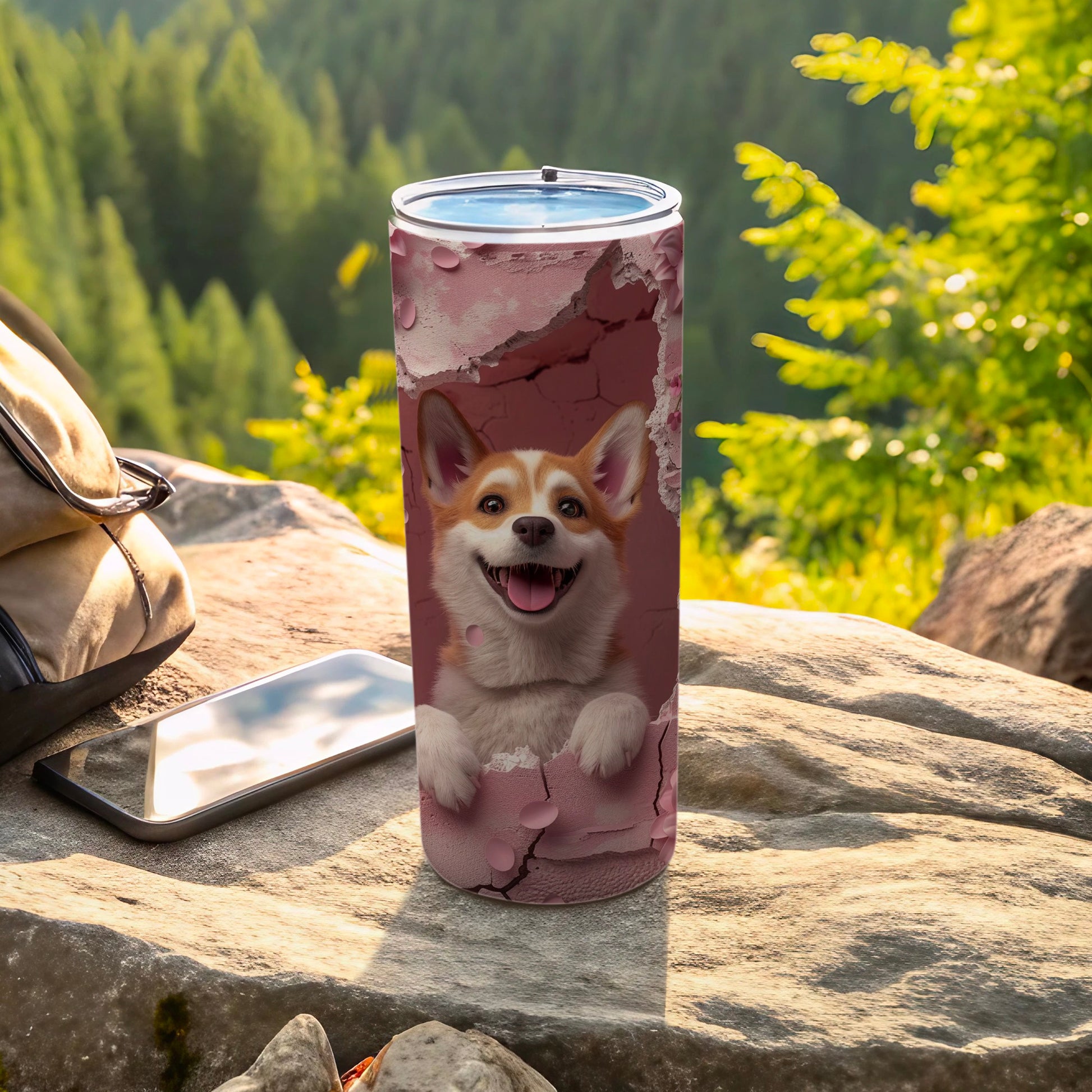 Happy Corgi Puppy Pink Wall Burst Smiling Dog product type