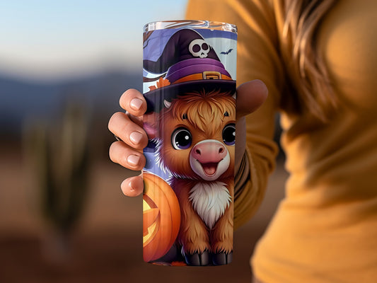 Adorable Halloween Cow With Pumpkin Tumbler