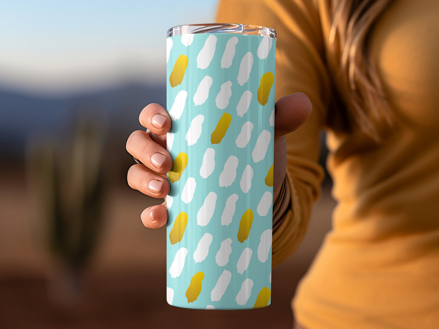Blue and Yellow Dotted Pattern Thermal Tumbler