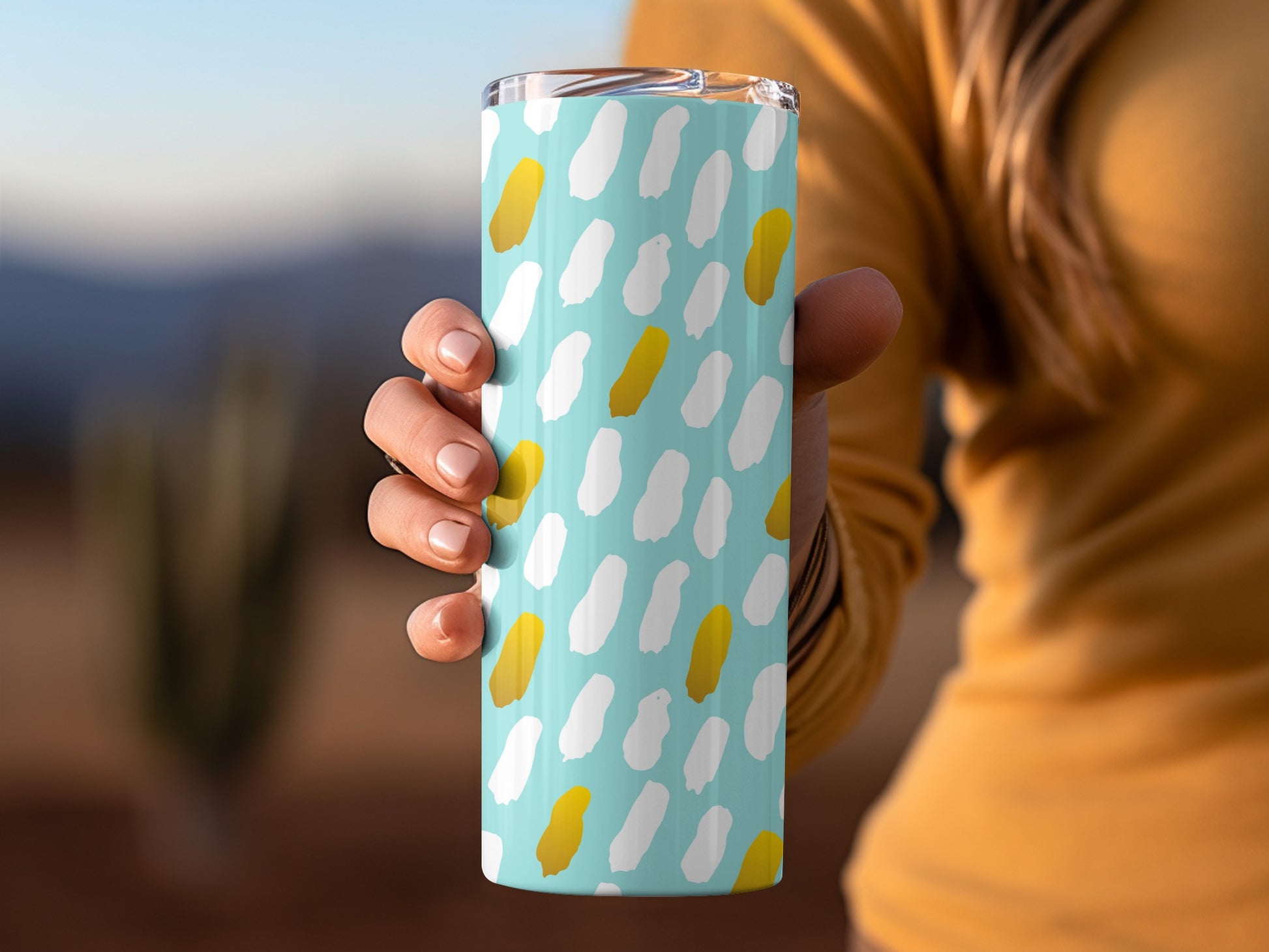 Blue and Yellow Dotted Pattern Thermal Tumbler