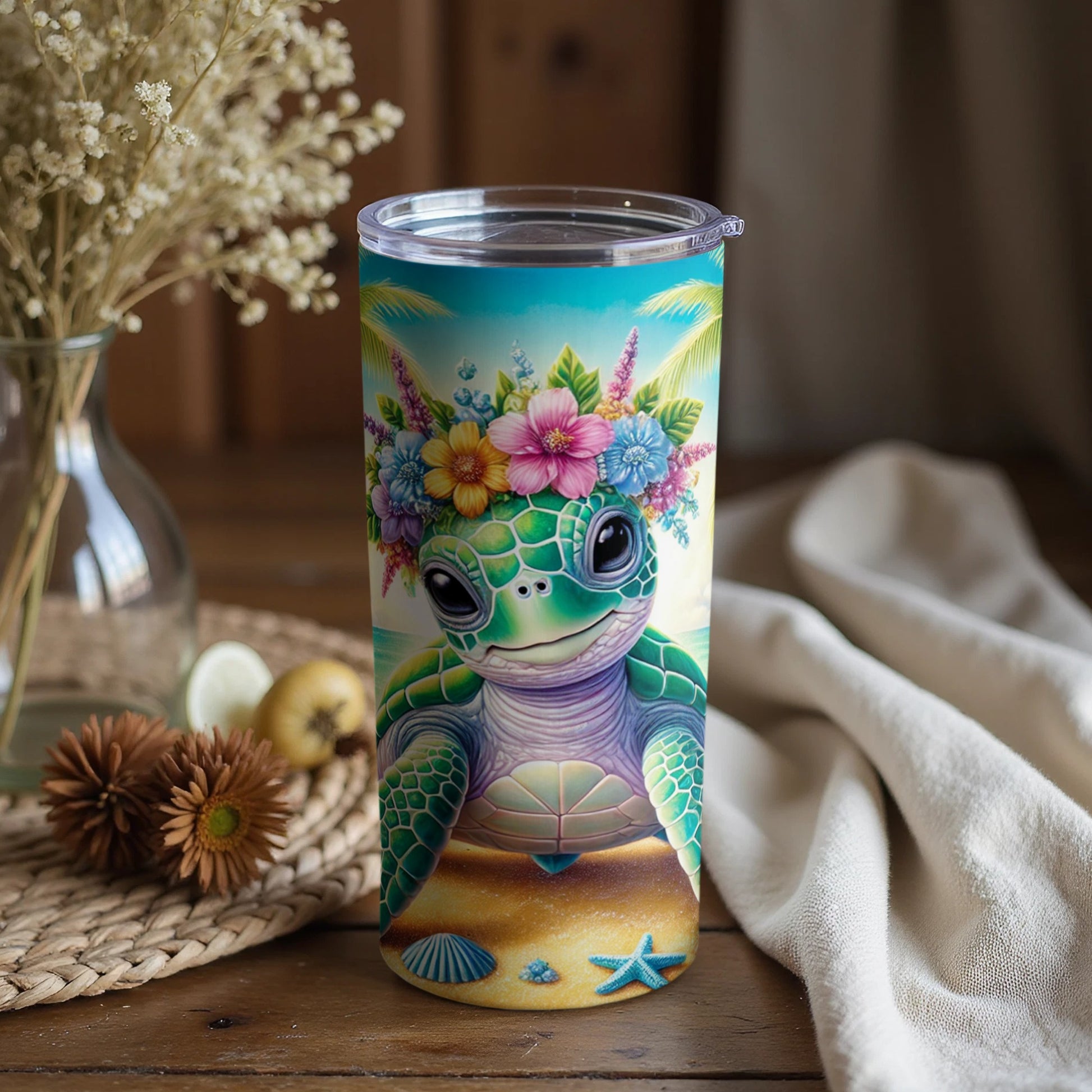 Colorful Tropical Turtle Design Insulated Tumbler