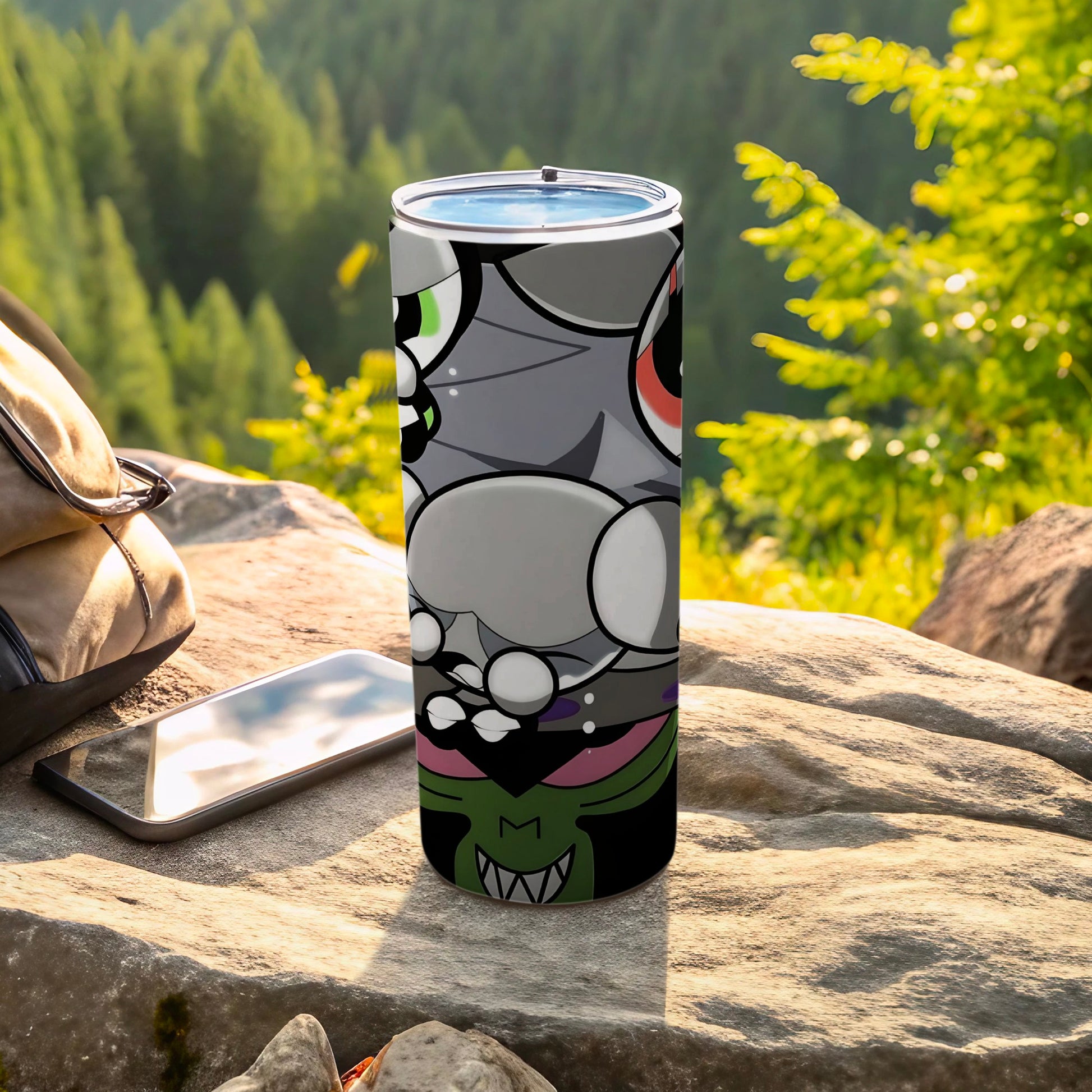 Fun Cartoon Eyes and Green Smiling Face Tumbler