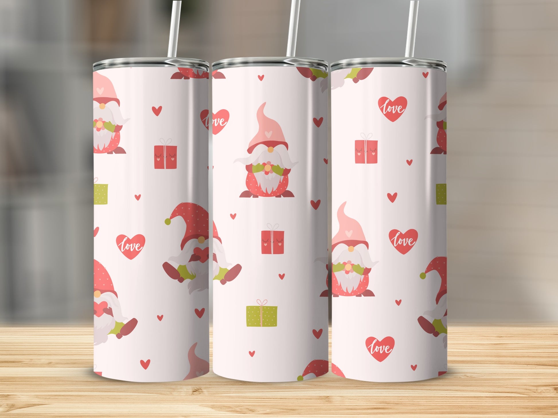 Cute Holiday Gnomes Hearts and Gifts 20oz Tumbler