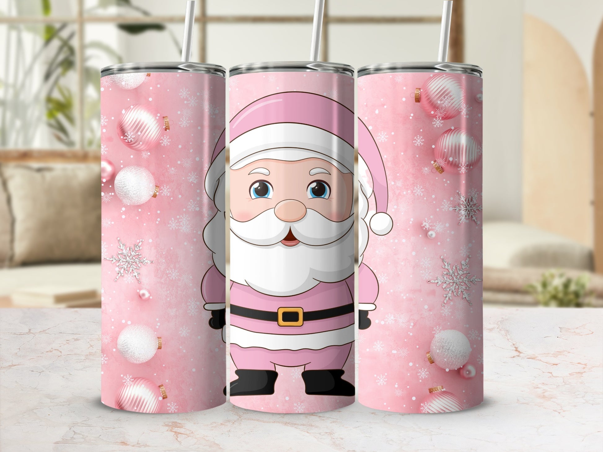 Pink Christmas Santa Themed Tumbler Perfect for Holiday