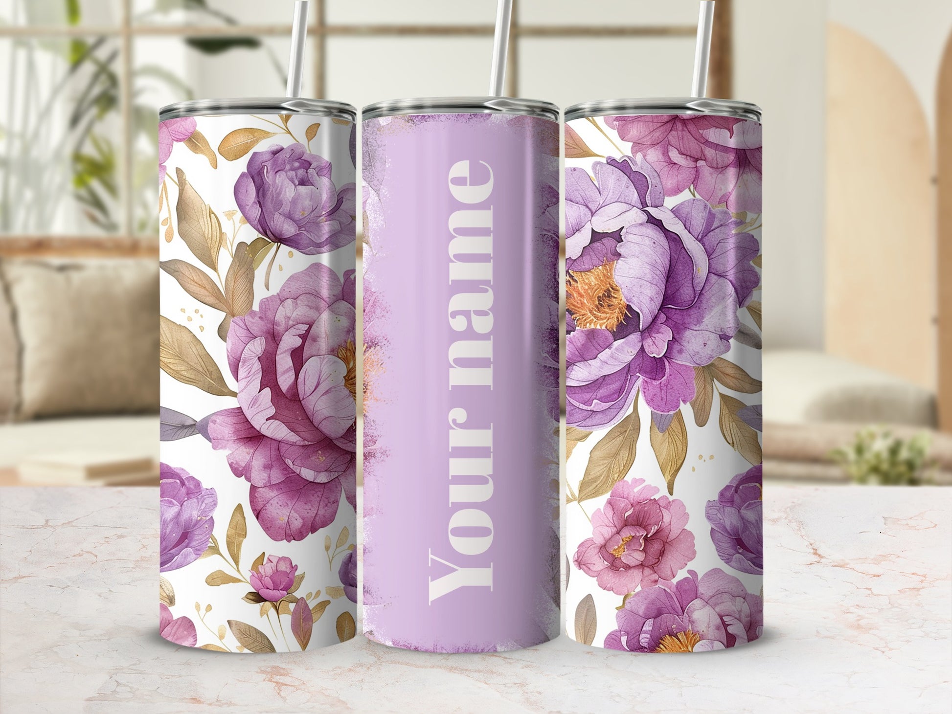 Personalized Floral Design Insulated Tumbler Cup