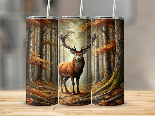 Majestic Deer in Autumn Forest Tumbler With Straw