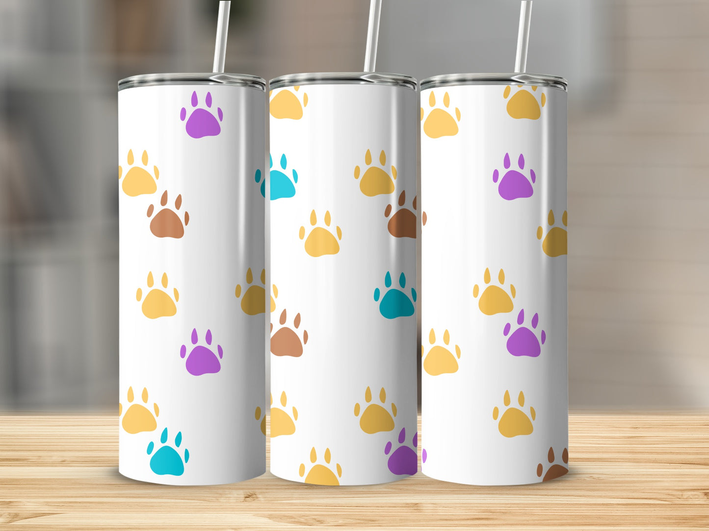 Vibrant Paw Print Patterned Tumbler Travel Mug