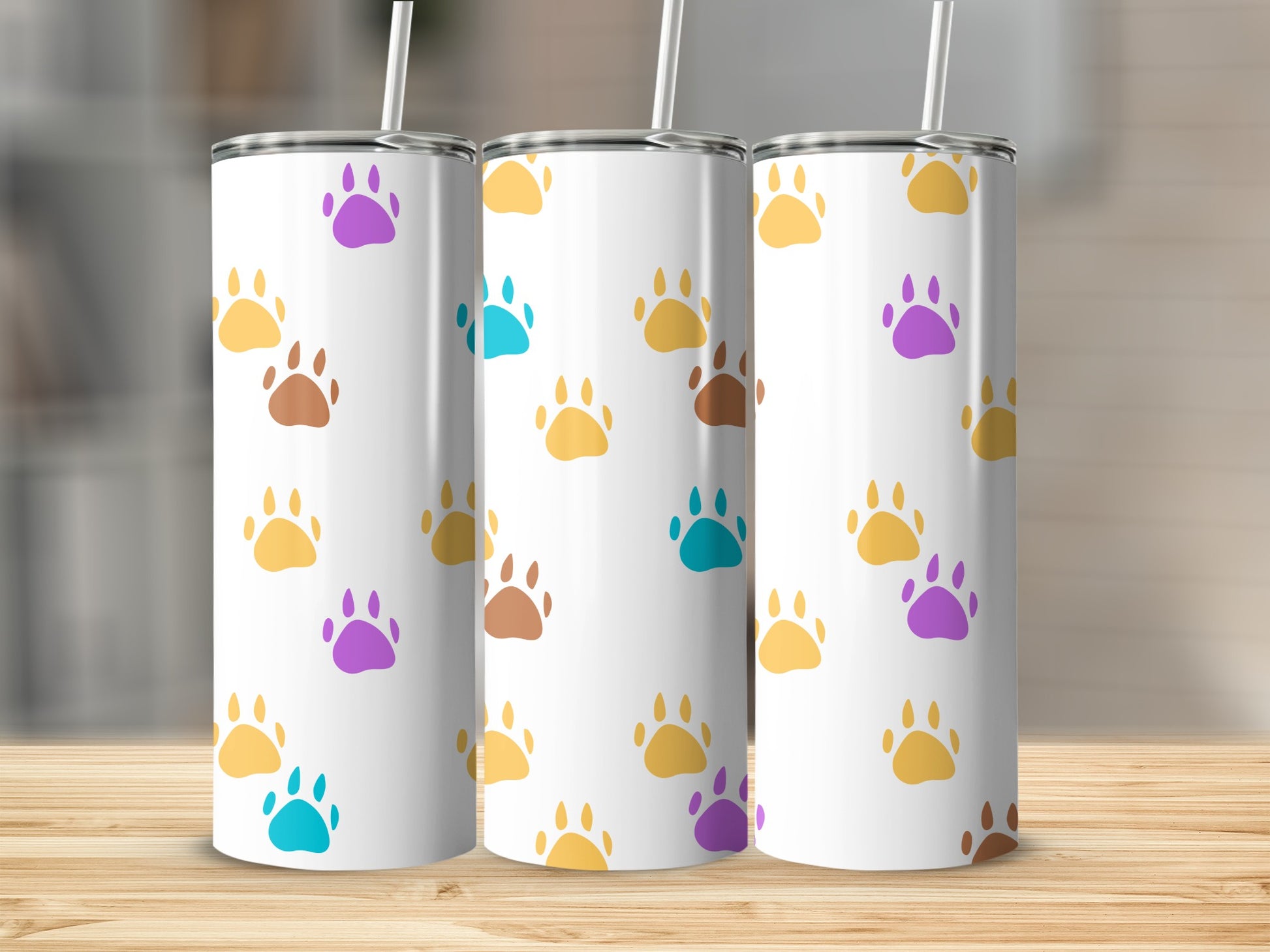 Vibrant Paw Print Patterned Tumbler Travel Mug