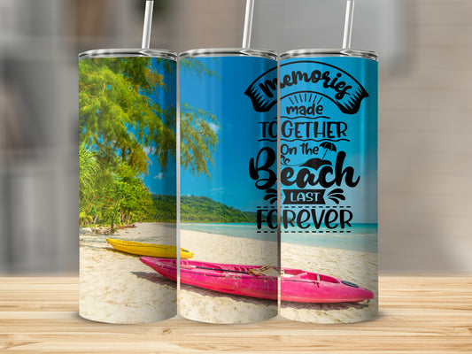 Beach Memories Forever Tumbler with Colorful Kayaks