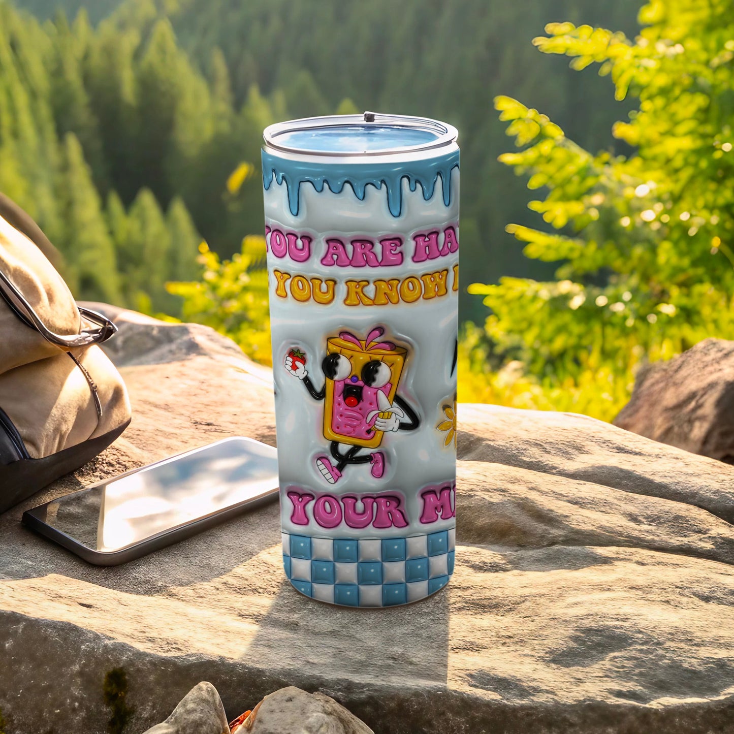 Dripping Blue Design Pop-Tart Character Tumbler YOU KNOW product type
Tumbler
Insulated tumbler
Travel tumbler
Drinkware
Cartoon character
Pop-Tart design
Funny character
Whimsical art
Blue drip
Checkered pattern
Statement tumbler
Unique gift
Beverage holder
Outdoor gear
Camp tumbler
Quirky design
Strawberry banana
Humorous drinkware
YOU KNOW IT quote
YOUR MOM phrase
