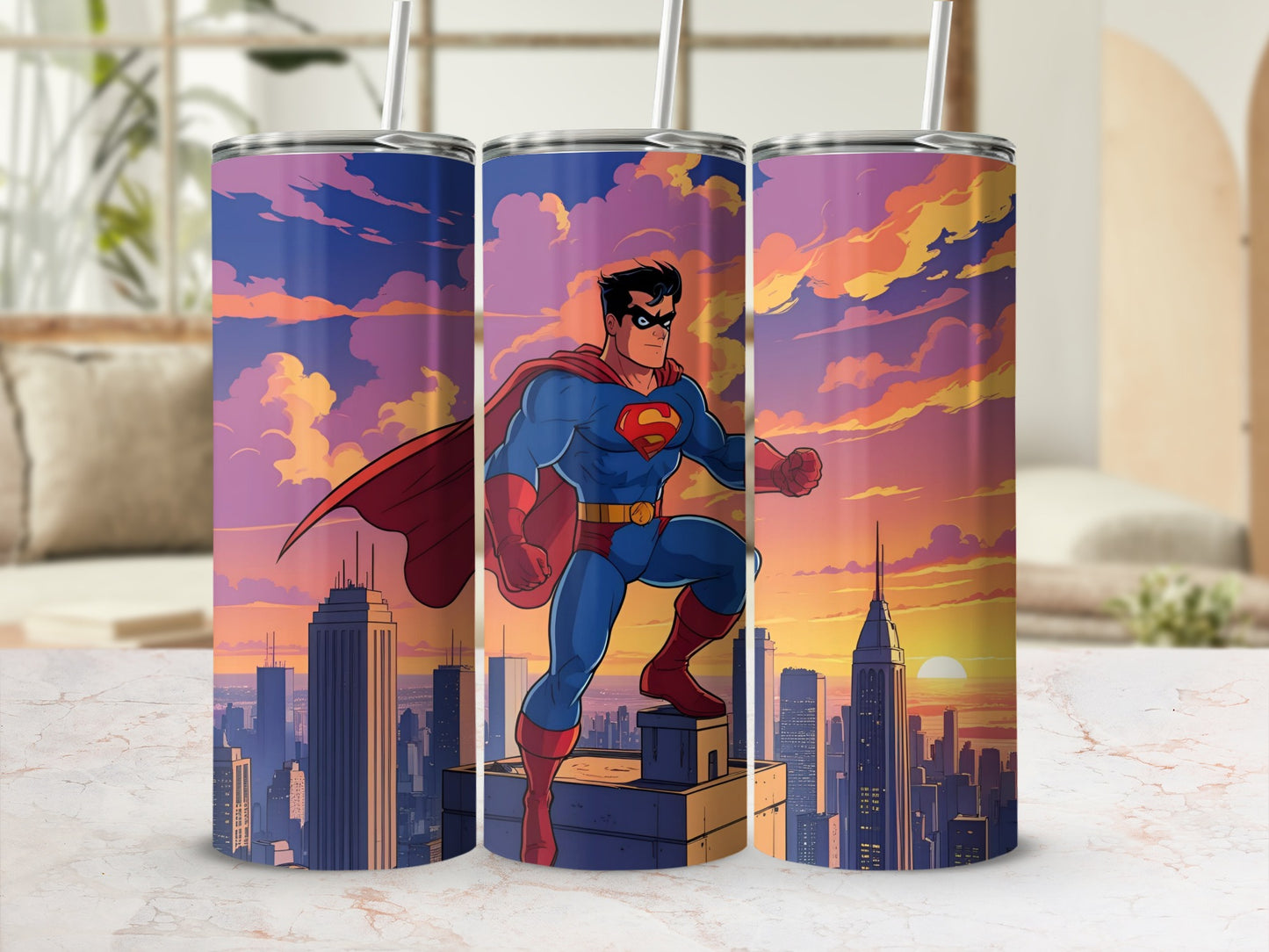 Superhero Sunset Skyline Insulated Tumbler Cup