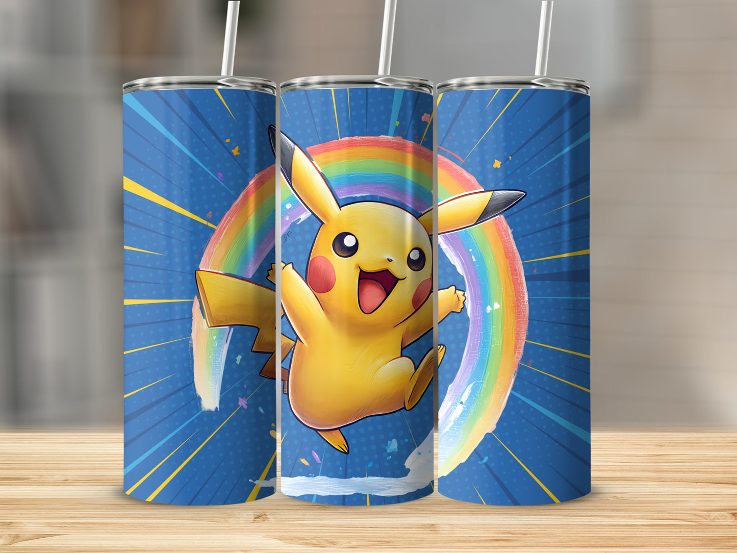 Colorful Pikachu with Rainbow Design Tumbler