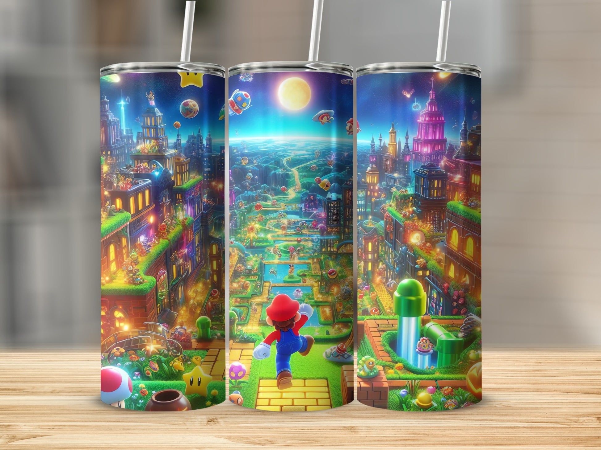 Colorful Gaming Cityscape Stainless Steel Tumbler