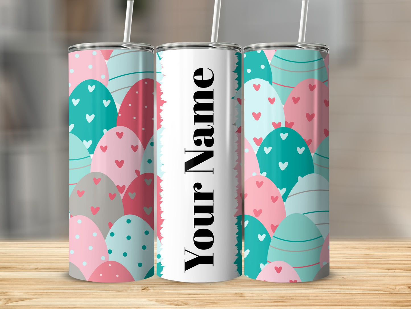 Personalized Easter Eggs with Hearts Tumbler Design
