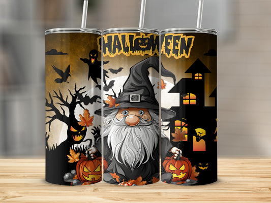 Halloween-Themed Witch and Pumpkin Tumbler
