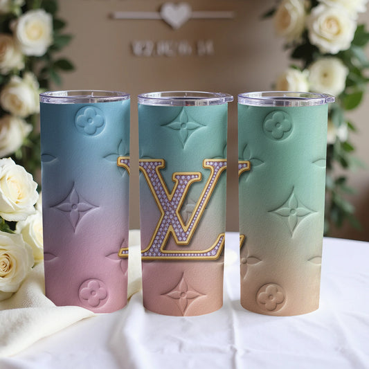 Luxury Pastel Gradient Embossed Monogram Tumbler