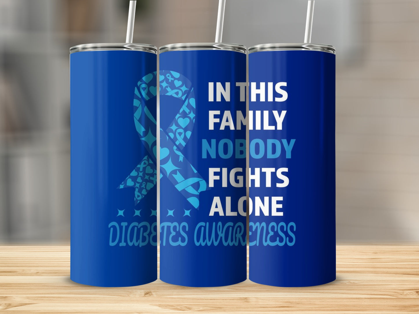 In This Family Nobody Fights Alone Diabetes Awareness Tumbler