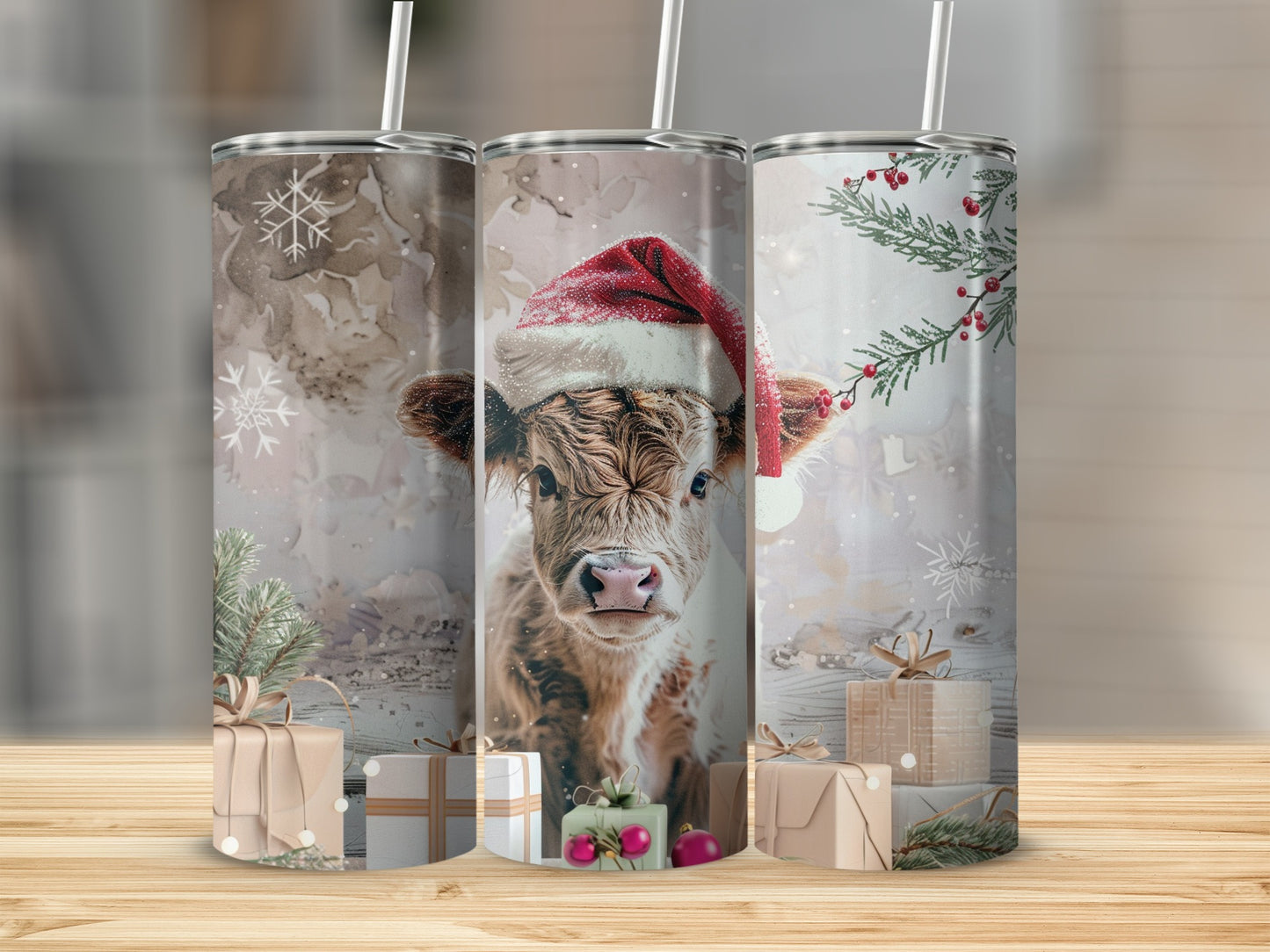 Adorable Christmas Cow Santa Hat Holiday Tumbler