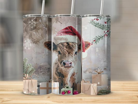 Adorable Christmas Cow Santa Hat Holiday Tumbler