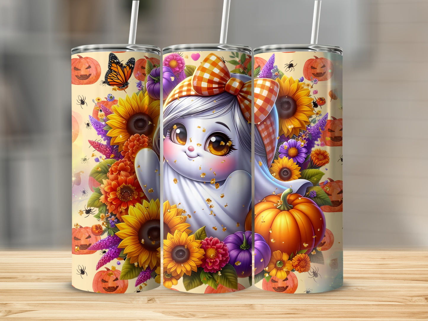 Cute Halloween Ghost and Flowers Tumbler For Halloween
