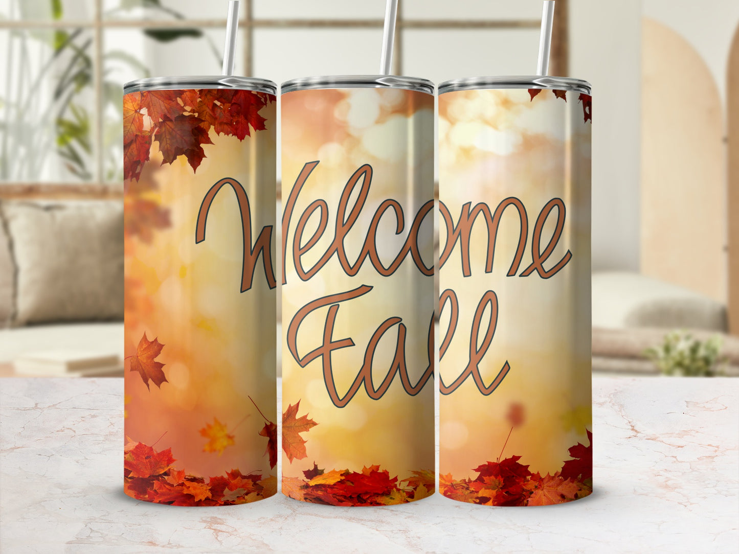 Welcome Fall Autumn Leaves Design Tumbler