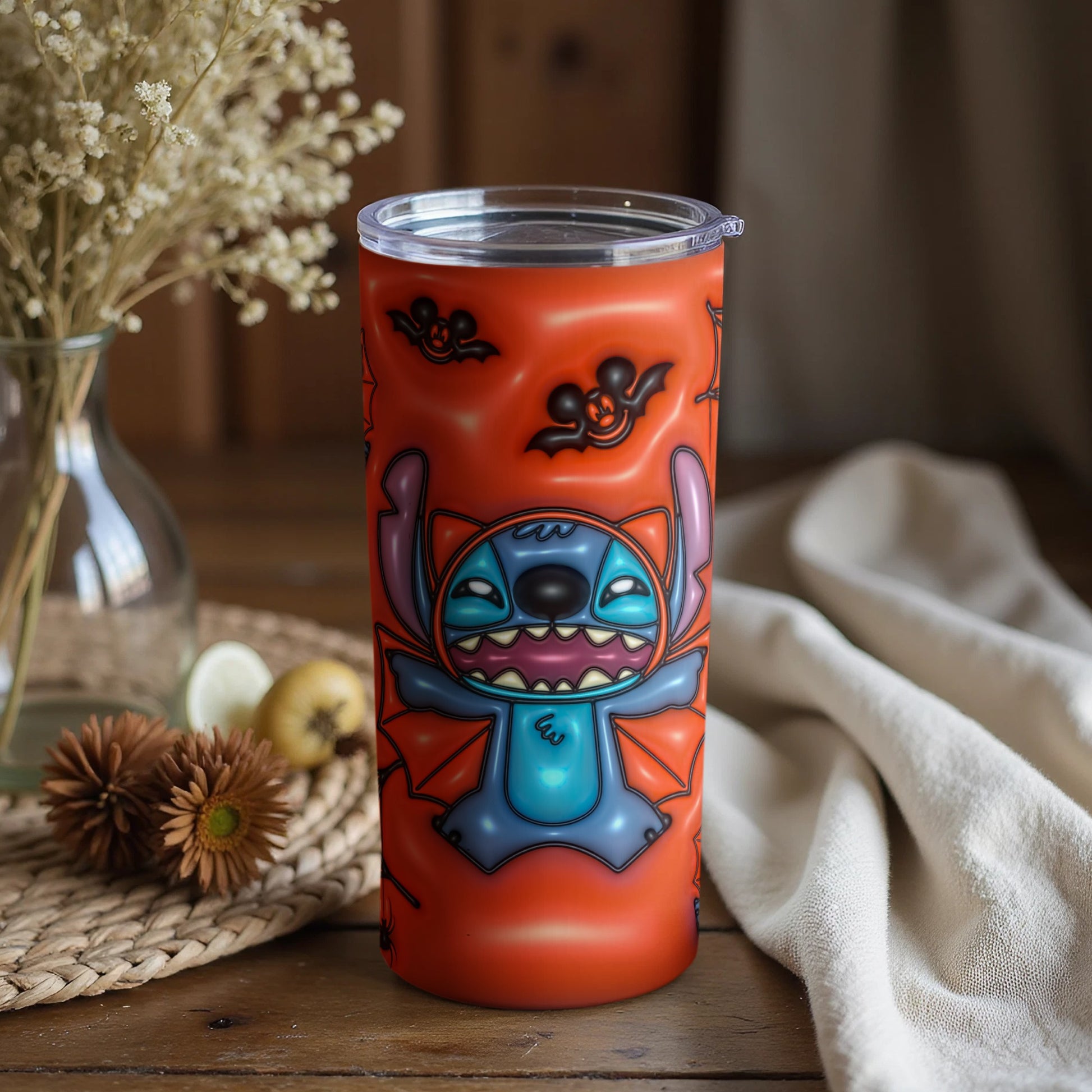 Halloween Bat Inspired Tumbler with Cartoon Character