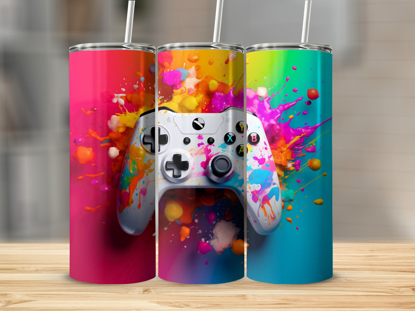 Colorful Gaming Controller Splatter Tumbler