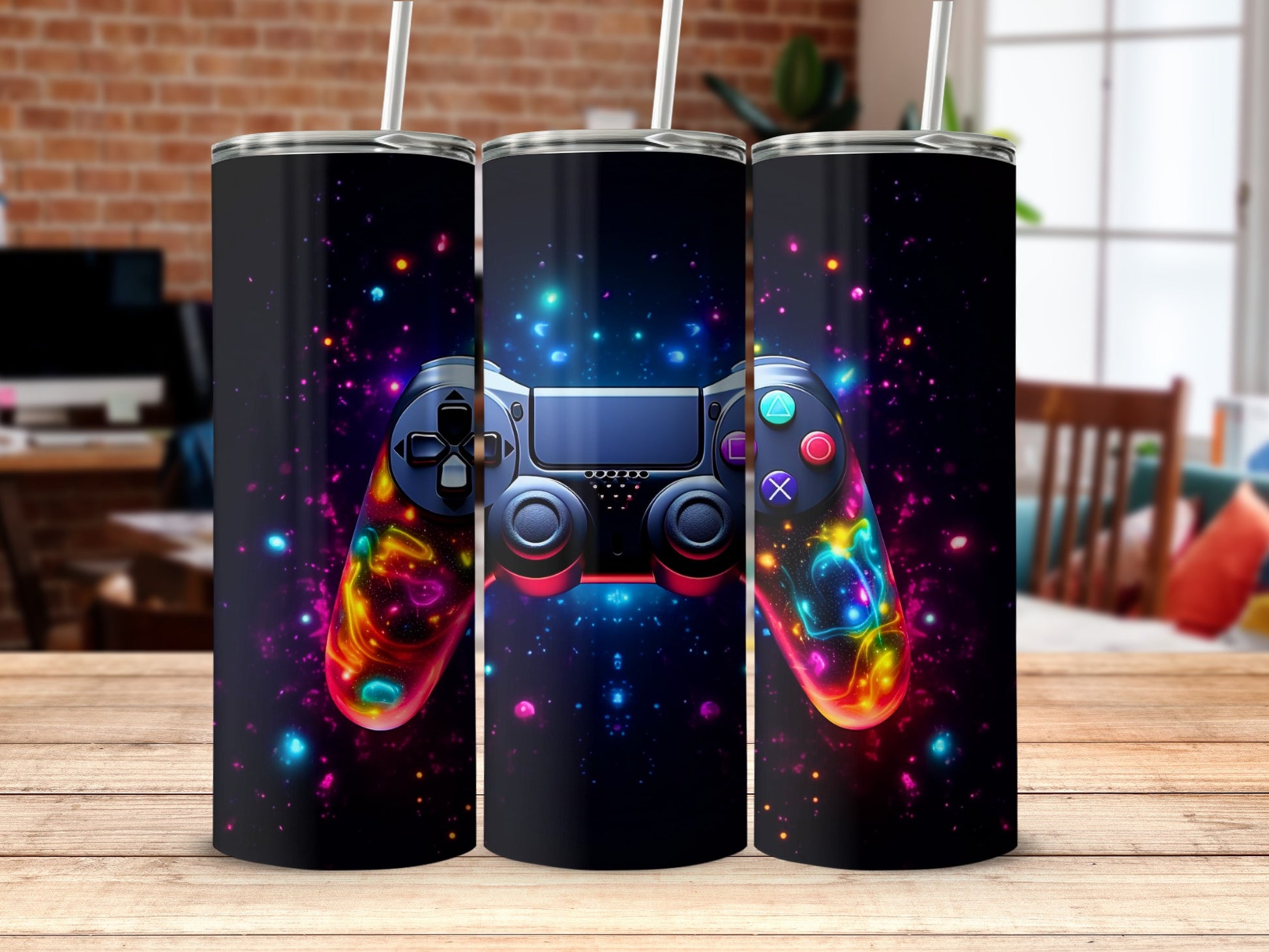 Vibrant Multicolor Gaming Controller Design Tumbler