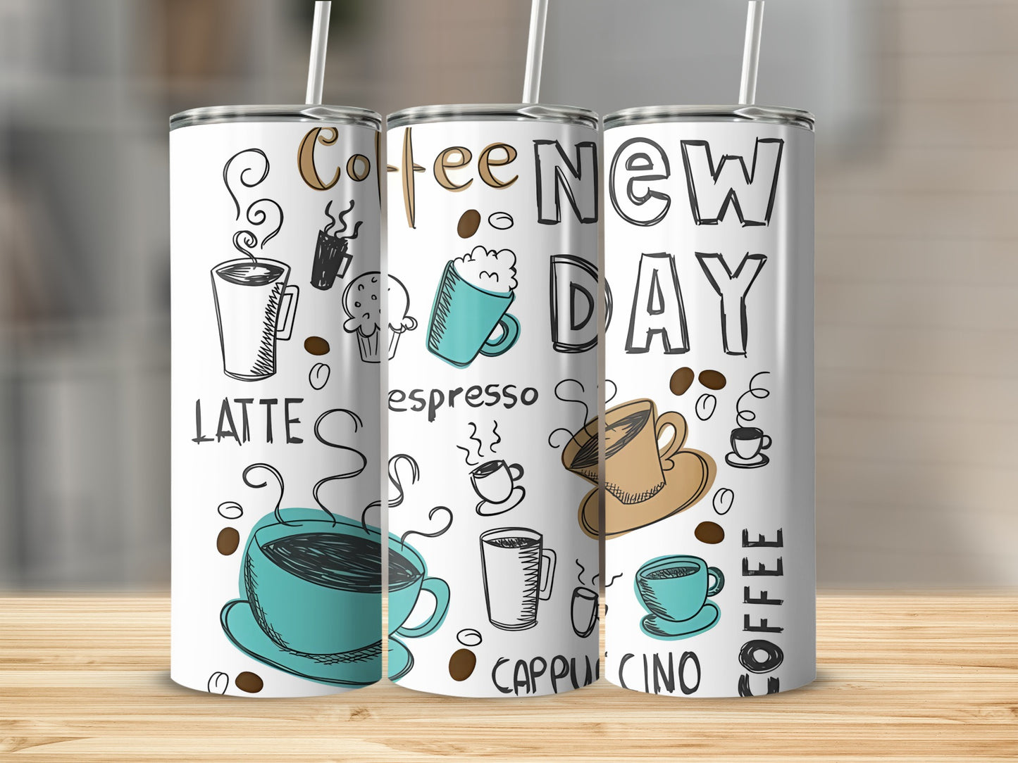 New Day Coffee Themed Insulated Tumbler with Lid