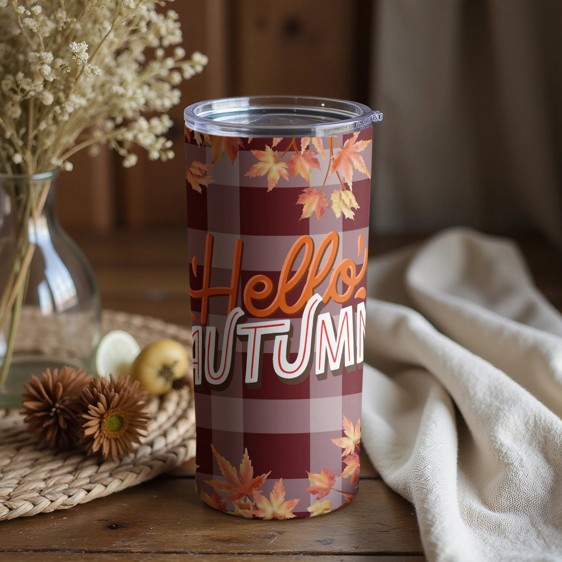 Fall Themed Hello Autumn Insulated Tumbler Cup