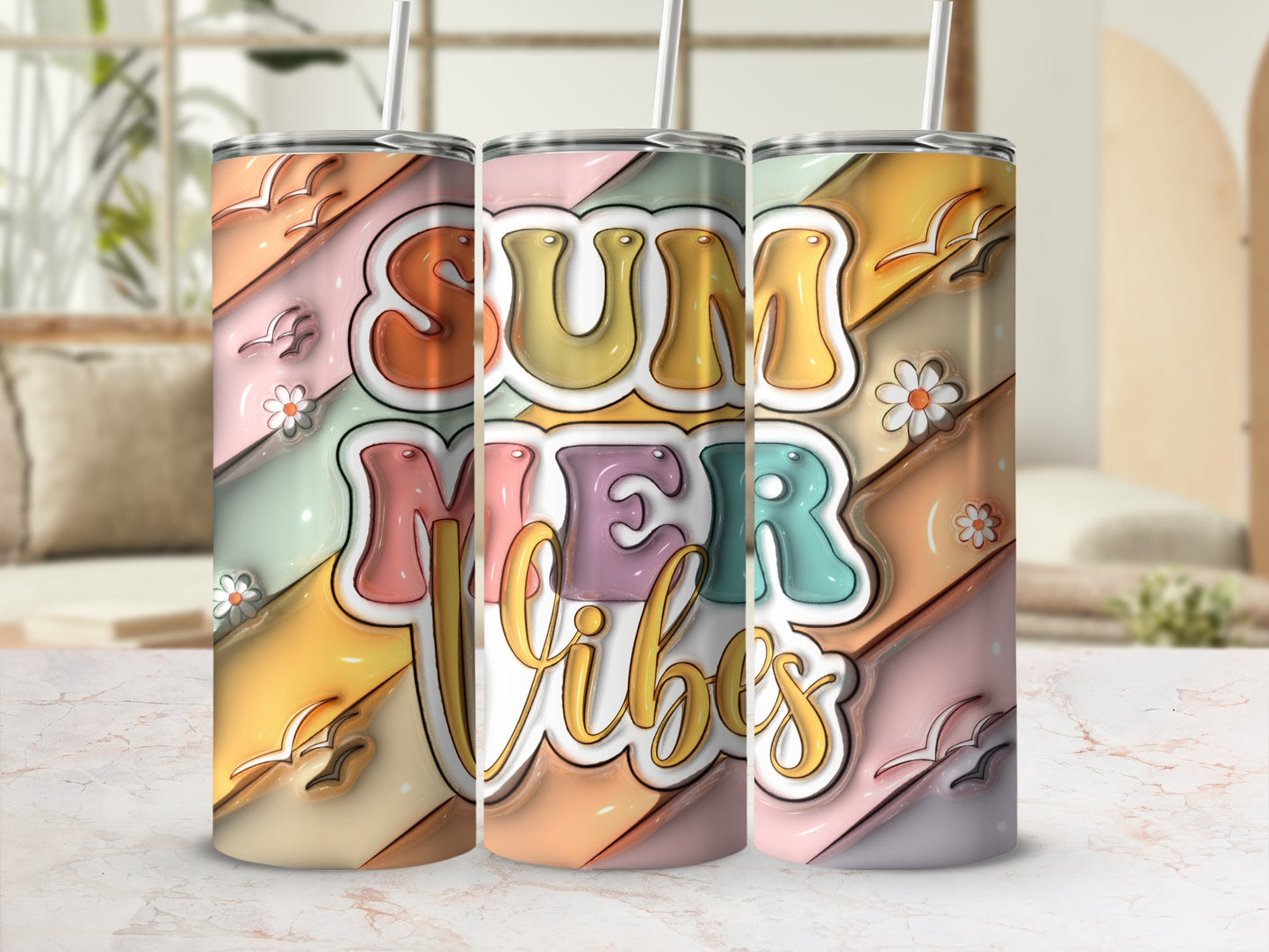 SUMMER Vibes Pastel Daisy Birds Colorful Tumbler product type
