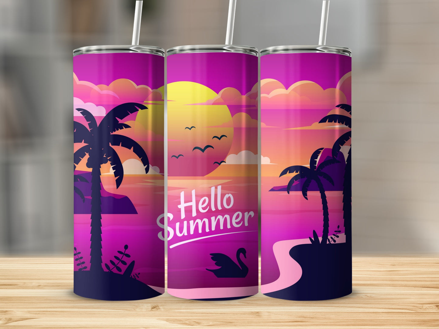Hello Summer Sunset Beach Scene Tumbler product