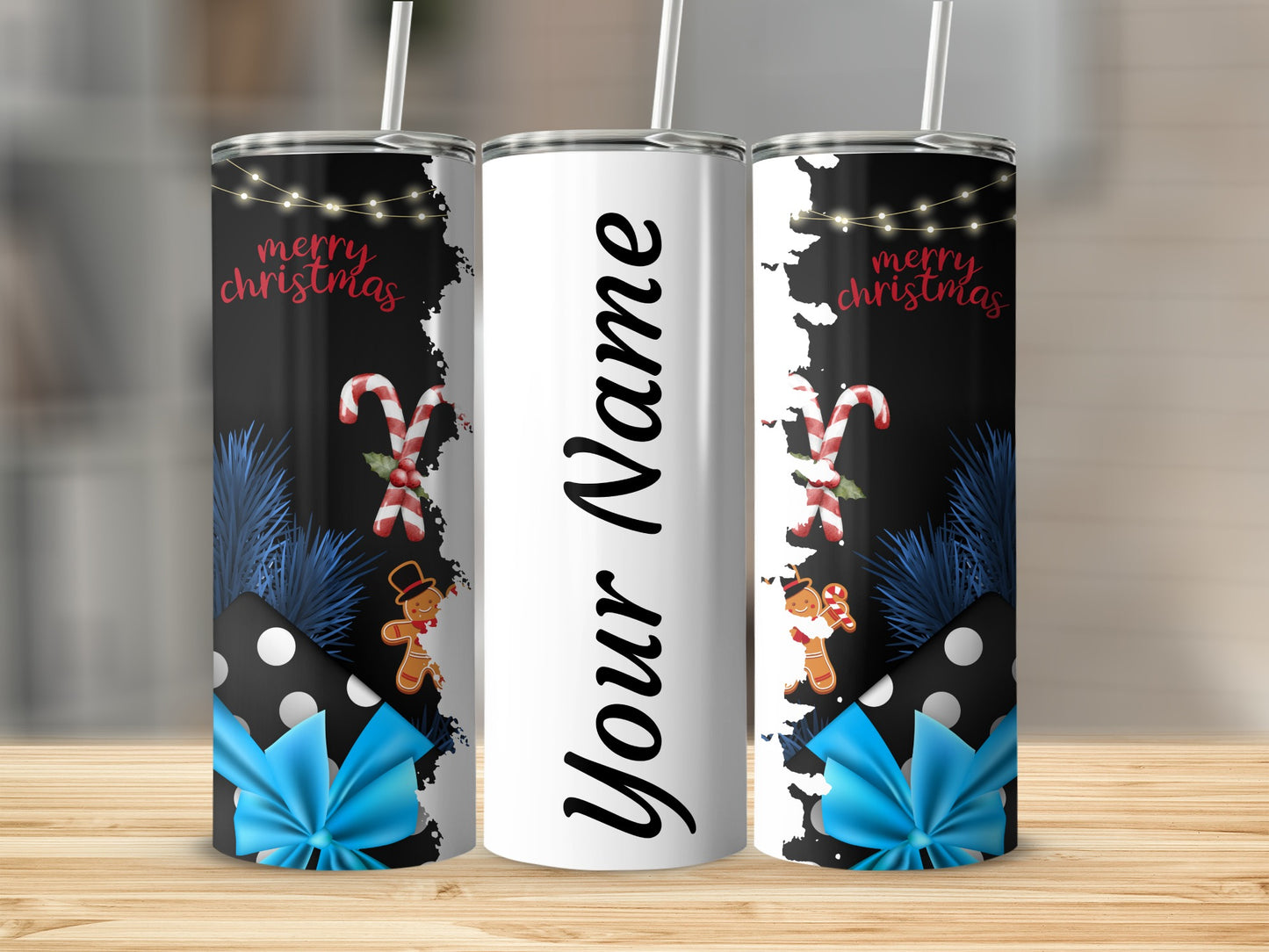 Personalized Christmas Themed Tumbler with Custom Name