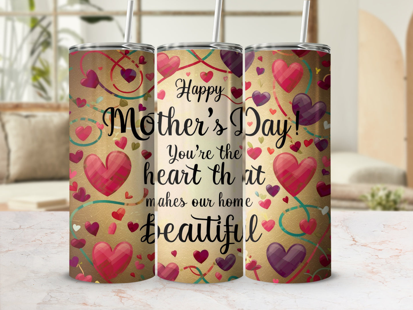 Happy Mother's Day Beautiful Heart Tumbler Gift
