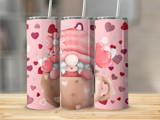 Valentine's Day Gnome and Hearts Tumbler Design