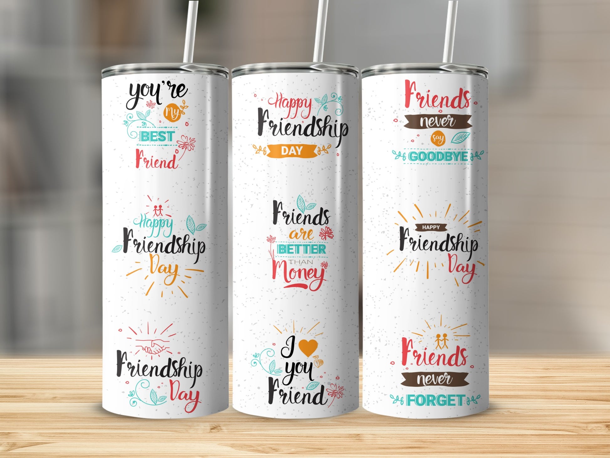 Friendship Theme Tumbler with Cute Quotes and Designs