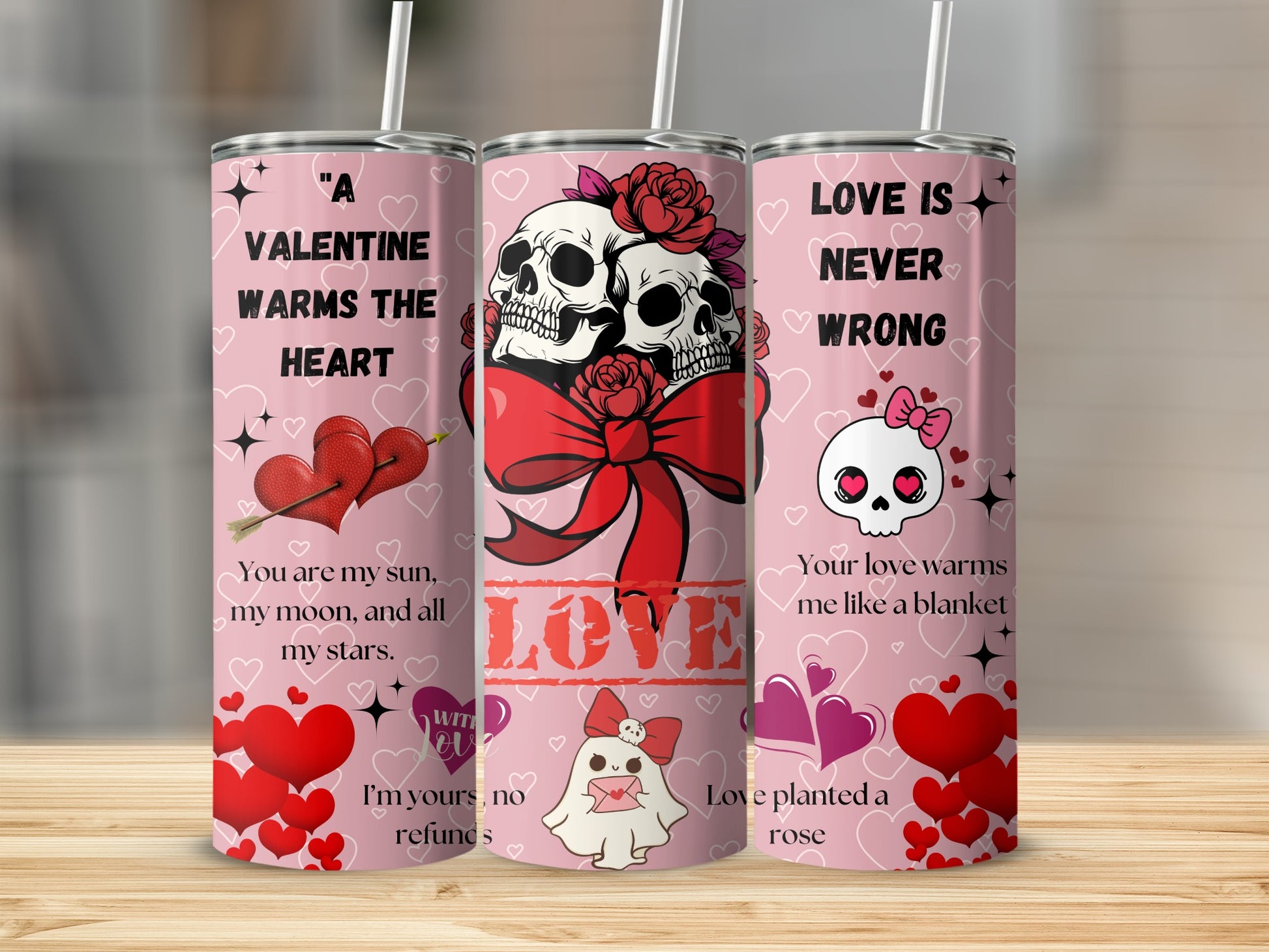 Valentine's Day Themed Tumblers with Love Messages